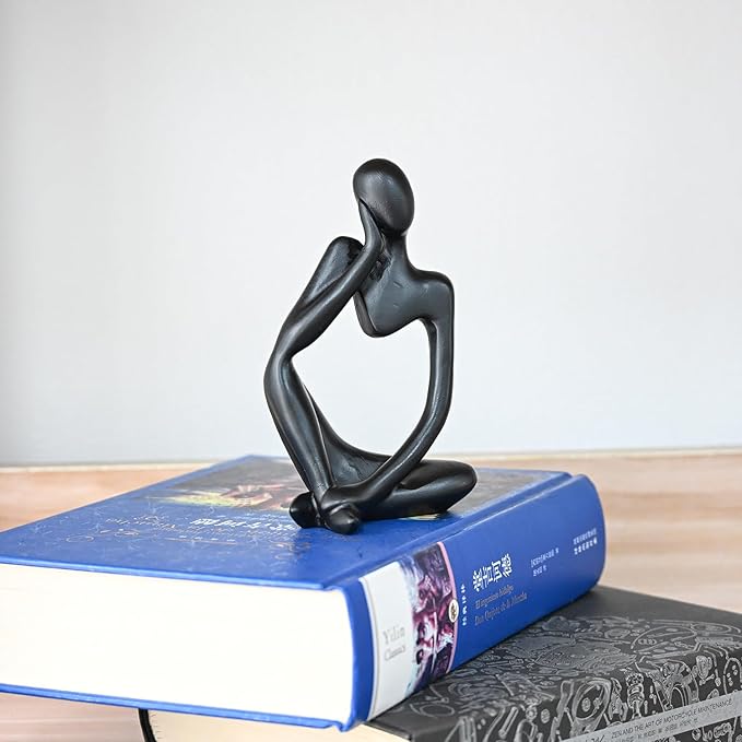 BOPART Resin Thinker Statues Black Decor for Home, Office or Living Room, Black Figurines Sculptures for Floating Shelf, Coffee Table Decoration