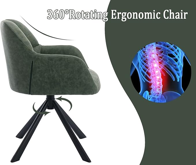 EALSON Comfy Leather Desk Chair Modern Computer Task Chair no Wheels Swivel Accent Chair with Mid Back Arm Chair for Living Room/Bedroom/Home Office, PU Green