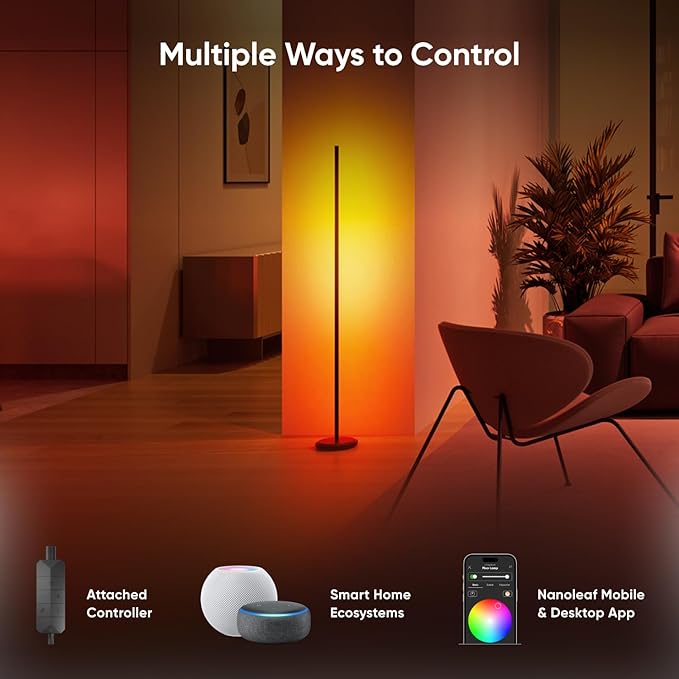 Nanoleaf Matter Smart Floor Lamp, LED Standing Lamps Work with Alexa, Music Sync Corner Lamp,16 Million Colors, 1700lm RGBTW Floor Lamp with Voice Control for Living Room, Ambient Lighting, Black