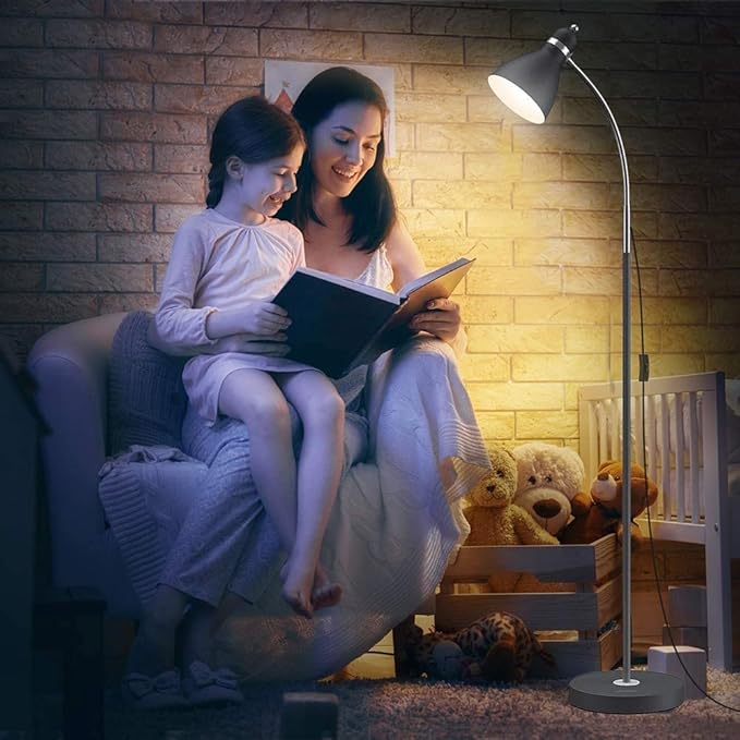 LEPOWER Floor Lamp, Metal Standing Lamp with Adjustable Gooseneck, Heavy Metal Base, Reading Pole Lamp for Office, Black Floor Lamps for Bedroom, Living Room