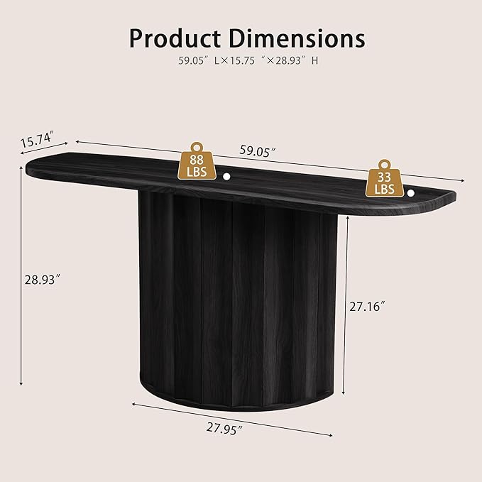 59'' Console Table for Entryway, Narrow Wooden Sofa Tables Behind Couch, Modern Fluted Entryway Table with Storage Accent Table for Hallway, Living Room, Entrance, Foyer (Black)