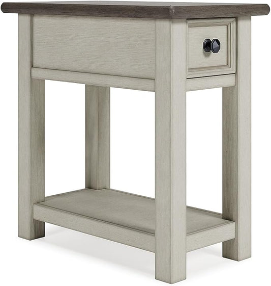 Signature Design by Ashley Bolanburg | Farmhouse Chair-Side End Table – USB Charging Ports, Drawer, Two-Tone Light Brown & Whitewash