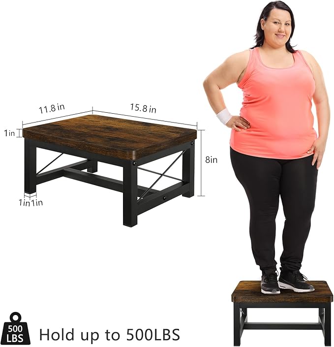 YINMIT Wooden Step Stool for Adults, Heavy Duty Step Stool for High Bed with Non-Slip Feet, Using for Bedroom, Living Room, Bathroom and Kitchen, Hold Up to 500 LBS