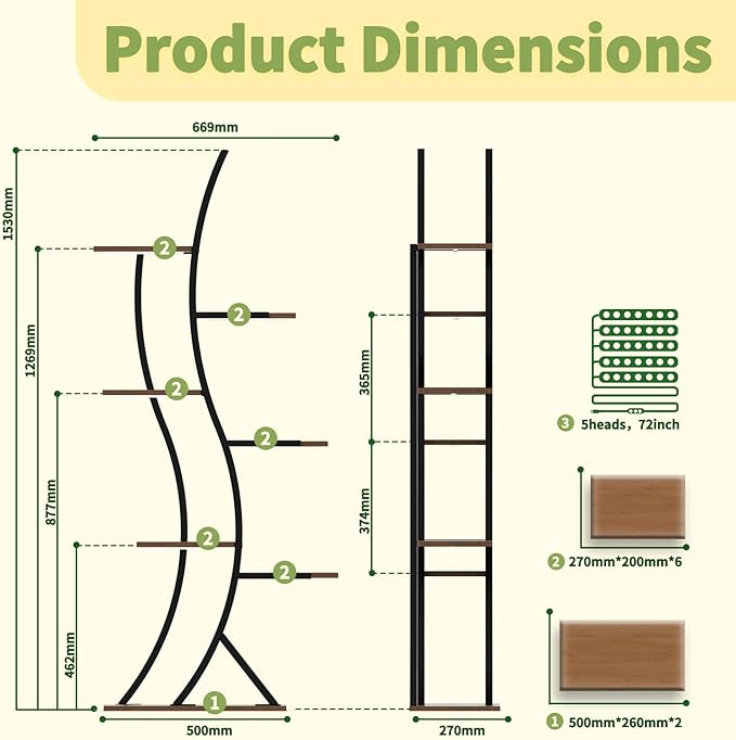 Indoor Plant Shelf Featuring Grow Lamp, 60.24" High 7-Tier Exhibition Unit, S-Curve Corner Design for Floral and Foliage Showcase in Living Area, Patio, Balcony Décor