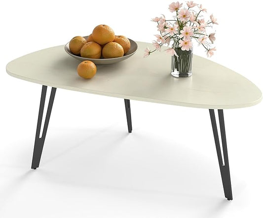 Manora Small Oval Coffee Table White, Modern Coffee Tables for Living Room, Office Coffee Table Small Space, Minimalist Center Table, Tea Table, Easy Assembly