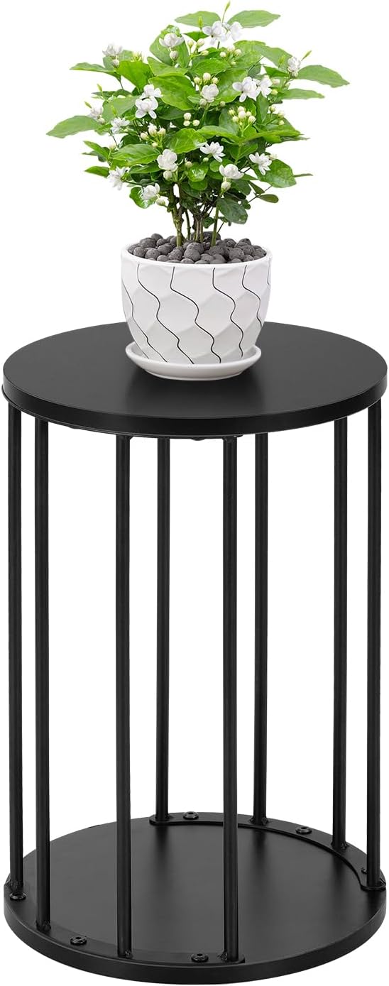Plant Stand Indoor,small plant stool,Flower Pot Corner stand holder,Mid Century Heavy Duty Metal Tall Home Decor,Modern Round End Table,Small Rustic Display Stand for Living Room,Bedroom(Black,18In)