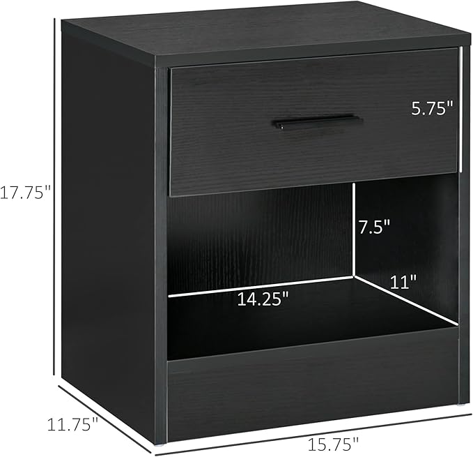 HOMCOM Modern Side Table, Accent Table with Drawer and Storage Shelf, End Table for Living Room, Black Wood Grain