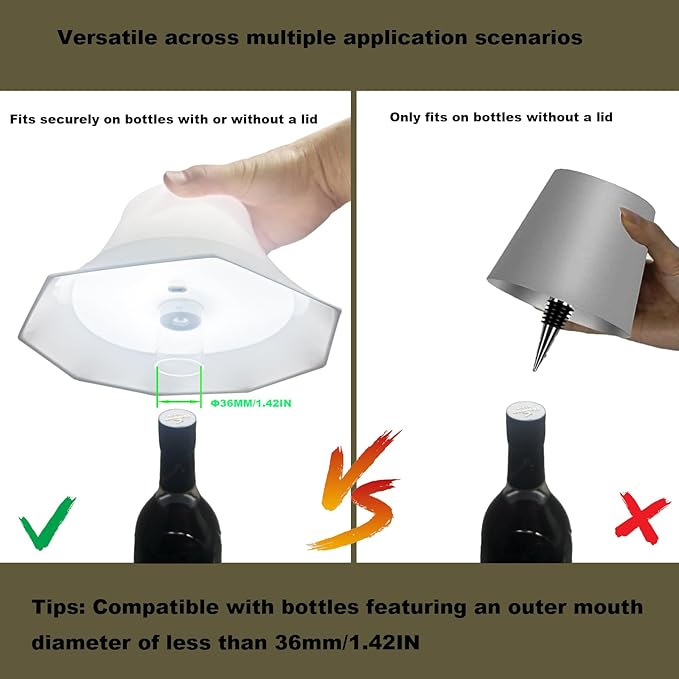 LED Wine Bottle Table Lamp, Wireless Rechargeable, Touch Control, 3 Color Modes, Adjustable Brightness, Waterproof, for Dining Room/Bedroom/Bar/Restaurant