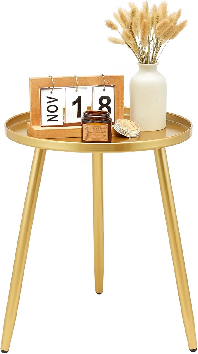 Round End/Side Tables for Living Room, Ideal for Any Room-Side Tables Living Room, Bedroom, Gold Plant Stand Balcony, Modern Coffee/Accent Table