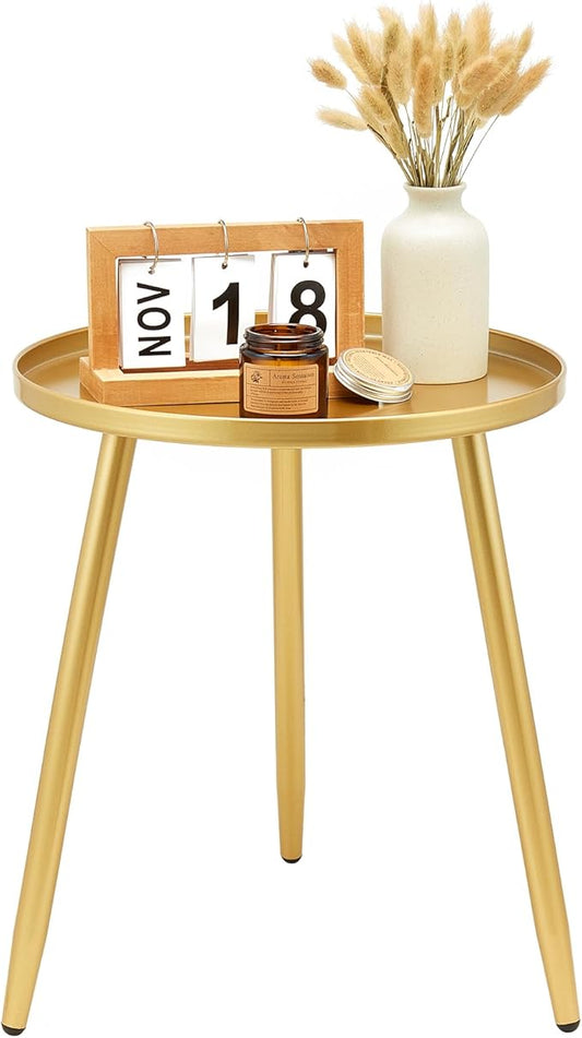 Round End/Side Tables for Living Room, Ideal for Any Room-Side Tables Living Room, Bedroom, Gold Plant Stand Balcony, Modern Coffee/Accent Table