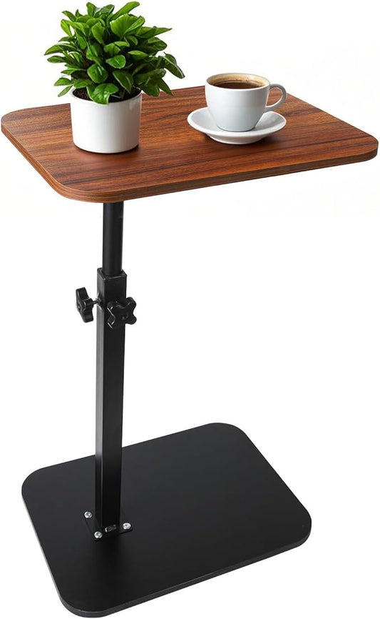 C Shaped Table, Sofa Armrest Tray End Table, Perfect for Couch, Bed, or Small Spaces（Walnut）