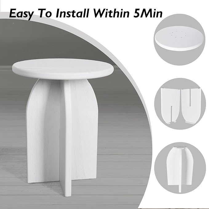 Oakrain Small Round Side End Table, Modern Nightstand Bedside Table, White Accent Pedestal Table for Living Room Bedroom Office Balcony