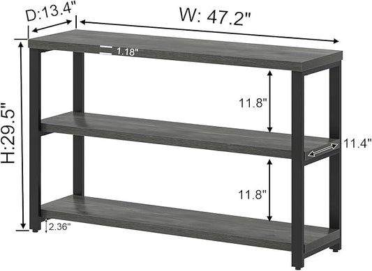 EXCEFUR Rustic Console Tables for Entryway, Sofa Table with 3 Tier Storage Shelves, Couch Table for Living Room Hallway, Industrial Grey