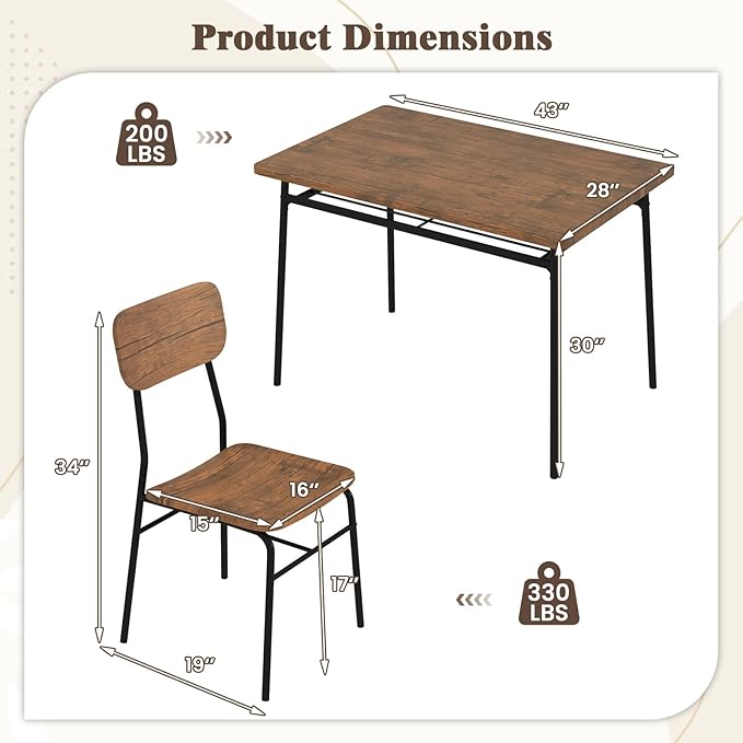 Tangkula Dining Table Set for 4,Kitchen Table & Chair Set w/Storage Rack, Metal Frame, Space-Saving Dinette Furniture Set for Breakfast Nook, Dining Room, Small Places