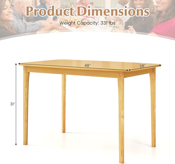 Giantex Rectangular Dining Table, Mid Century Modern Kitchen Table, Vintage Coffee Table W/Tabletop & Solid Wood Legs, Wood Farmhouse Table (Natural)