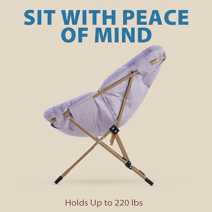 OAKHAM Comfy Chair for Adults, Soft Faux Fur Folding Lounge for Bedroom Living Room Dorm Rooms Flexible Reading Chair for Teens Kids, X-Large Foldable (Ottoman-Lavender)