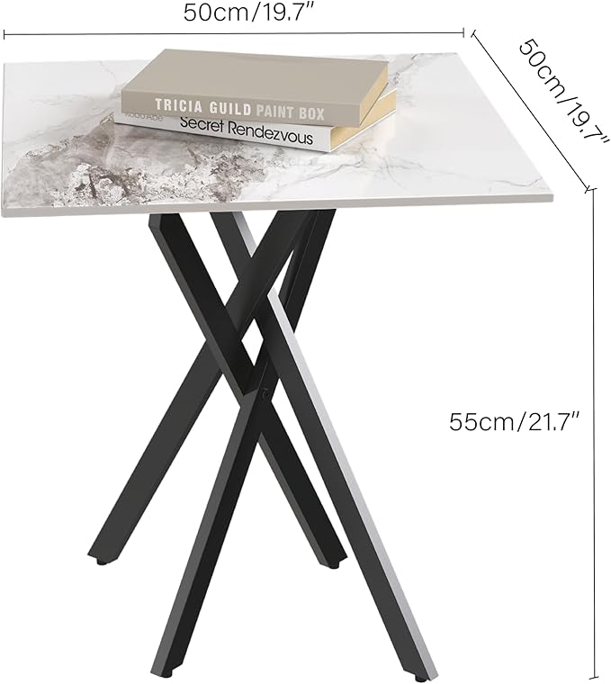 White Marble Side Coffee Table Set of 2 with Metal Legs, Sintered Stone Square Modern Small End Table for Living Room Sofa Table Home Bed Office (2 Pieces, 20"×20"×22")