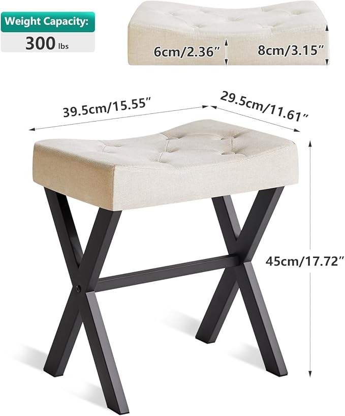 IBUYKE U-Shaped Linen Vanity Stool, Square Makeup Chair with X-Leg, Ottoman Seat Footrest Stool, Multi-Use as Small Side Table, for Bedroom, Living Room, Linen WBD018Y
