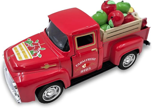 Apple Decor Farmhouse Vintage Red Truck with Fake Apples and Wooden Crate Fall Thanksgiving Table Decorations Mini Apples for Crafts Fall Tiered Tray Decor for Home Kitchen Apple Theme New Year Gifts