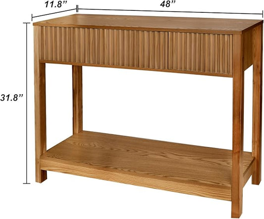 Long Console Table with Storage, Fluted Entryway Slim Sofa Table Behind Couch Entry Tables, Narrow Wood Hallway Modern Living Room Couch Foyer Entrance Tables Brown