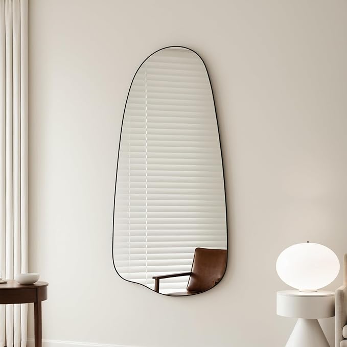 15"x32" Black Triangle Mirror,Irregular Wall Mirror for Bathroom,Asymmetrical Vanity Mirror with Metal Frame for Living Room Bedroom Entryway