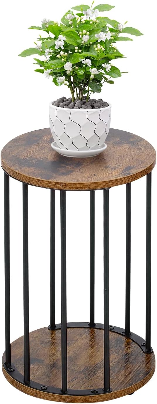 Plant Stand Indoor,small plant stool,Flower Pot Corner stand holder,Mid Century Heavy Duty Metal Tall Home Decor,Modern Round End Table,Small Rustic Display Stand for Living Room,Bedroom(Brown,18In)