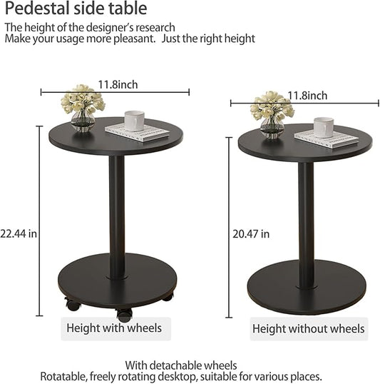 Pedestal Table on Wheels TV Tray Table, Rotating Couch Round Tables, Small Side Table for Living Room and Bedroom Sofas, Beds, Mini Coffee Tables, (H) 22.4 *(W) 11.8 (Assembly Required)