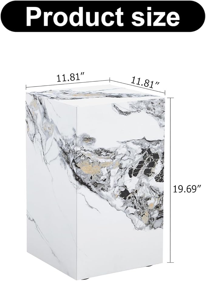 End Table Side Table, Marble Couch Side Table, Bedside Nightstand Tables for Bedroom, Square Coffee Accent Table for Living Room