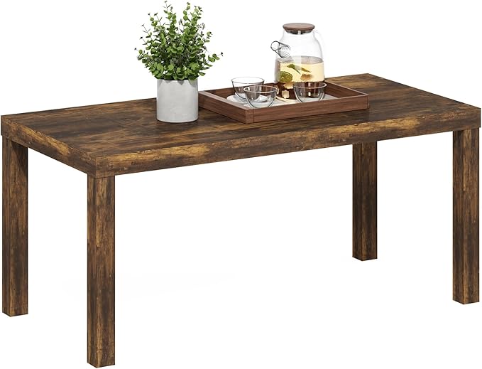 Furinno Classic Coffee Table, Modern Rectangle Coffee Table with 1.8 Inch Thick Tabletop, Side Table for Living Room, Home Office, Amber Pine