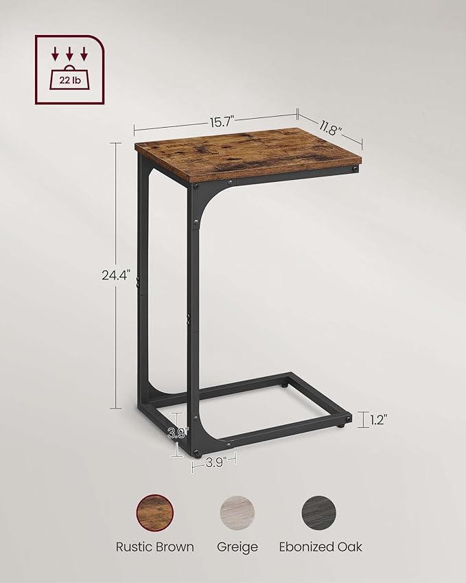 VASAGLE C-Shaped End Table Set of 2, Small Side Table for Couch, Sofa Table with Metal Frame for Living Room, Bedroom, Bedside, Rustic Brown and Black