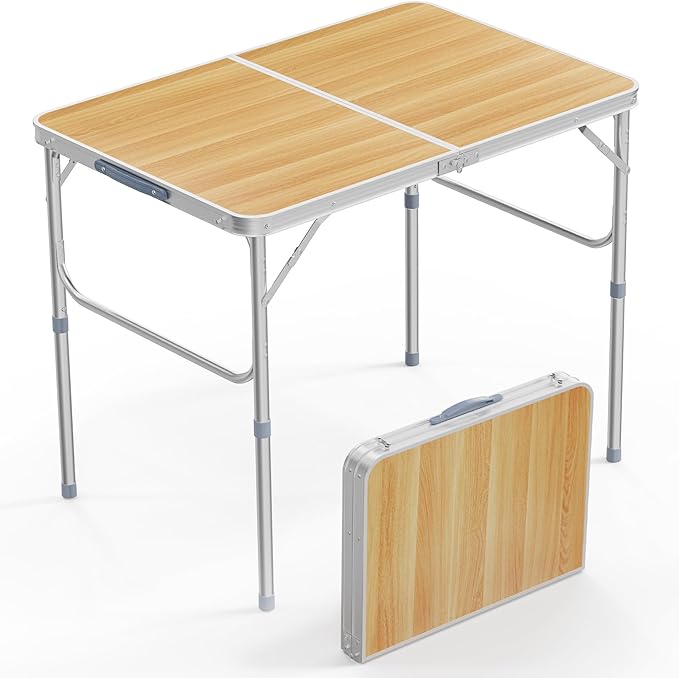 VINGLI 3FT Small Camping Table Adjustable Height Aluminum Folding Table for Picnic Party BBQ, Plastic RV Suitcase Table Portable Lightweight Fold Up Utility Outdoor Tables with Carrying Handle …