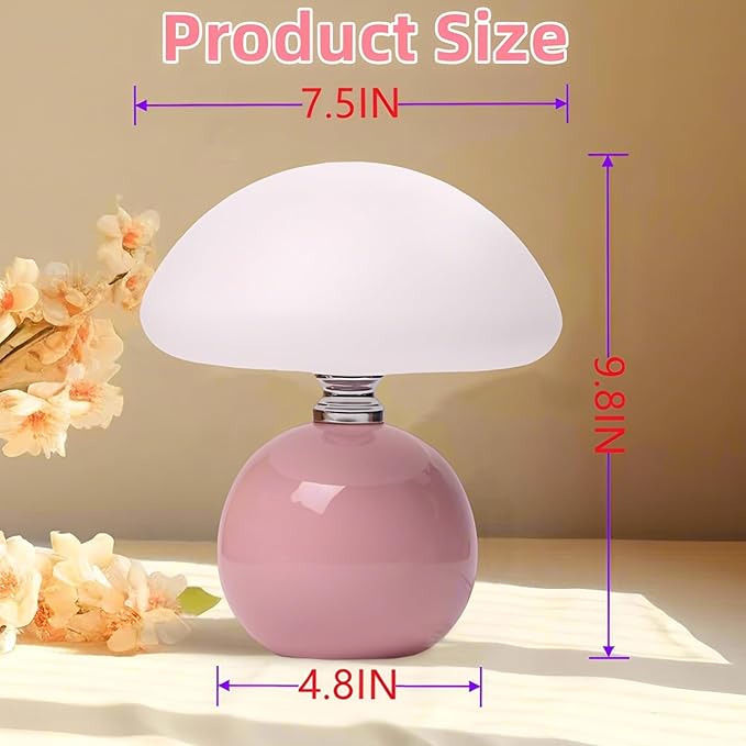 Mushroom Lamp for Bedroom Living Room,Mushroom Table Lamps for Bedside Night Stands,3 Color Temperature Desk Small Table Lamp,Cute Mini Modern Night Light Lamp,Unique Home Decoration(Pink)