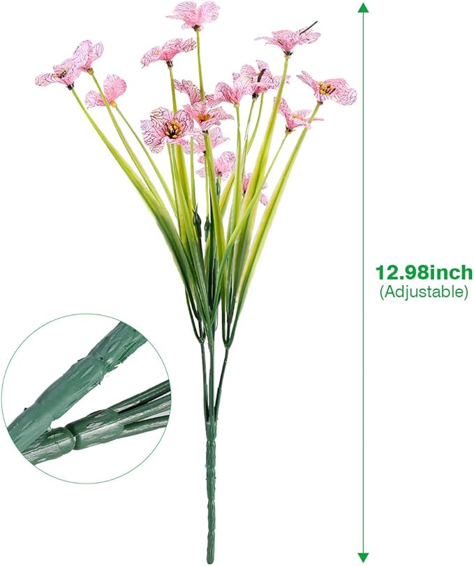 12 Bundles Artificial Flowers Outdoor UV Resistant Fake Flowers No Fade Faux Plastic Plants Garden Porch Window Box Decorating (Pink)