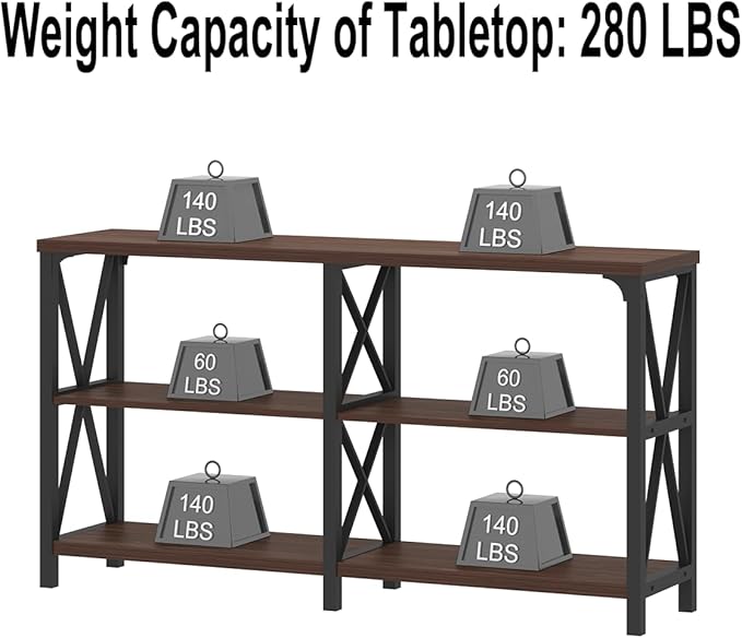 IBF Rustic Console Table, Industrial Wood and Metal Sofa Table, Hallway Entry Table for Home Living Room, Barnwood Foyer Accent Entryway Table with Retro Vintage Storage Shelf, Walnut, 55 Inch