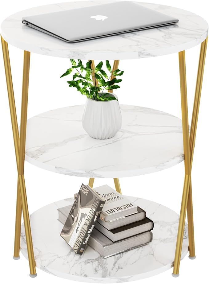 Big Side Table, 3-Tier Large Size Round End Table with X-Leg Design, Nightstand Bedside Table for Living Room, Bedroom, Drink Table Coffee Table for Patio, Indoor Outdoor Use, 16.5''x16.5''x22.8''