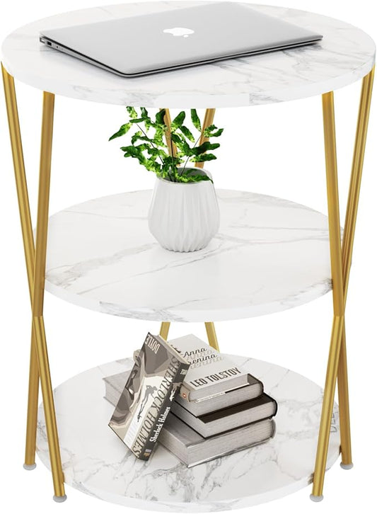 Big Side Table, 3-Tier Large Size Round End Table with X-Leg Design, Nightstand Bedside Table for Living Room, Bedroom, Drink Table Coffee Table for Patio, Indoor Outdoor Use, 16.5''x16.5''x22.8''