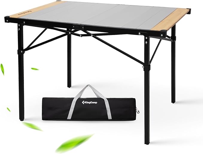 KingCamp Folding Camping Table, Aluminum Roll-Up Camp Table, Large Foldable Table for 2-4 Person, Outdoor Portable Tables with Carry Bag, 120 LBS Heavy Duty Load (Bamboo：40.16“x27.5”，2-4 People)