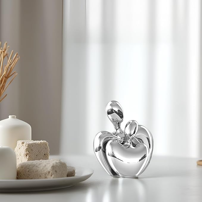 XMGZQ Mini Hugging Couple Statue Ceramic Lover Figurine Home Decor is a Romantic Gift for Her on Wedding Anniversary and Valentines, TV Stand Decoration Knick Knacks for Shelves (Silver)