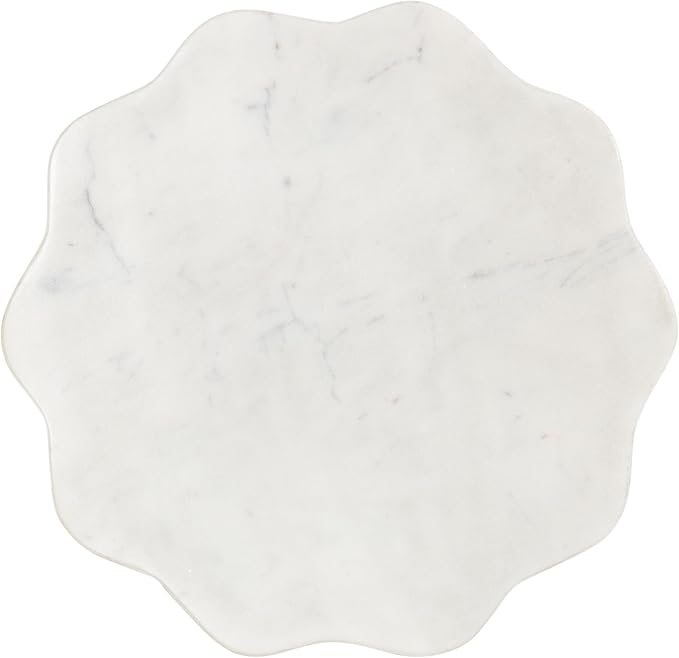 Kate and Laurel Sanzo Modern Pedestal Drink Table, 10 x 10 x 23, White Marble and Black, Decorative End Table with Scalloped Marble Tabletop for Use as Small Plant Stand or Cute Martini Table