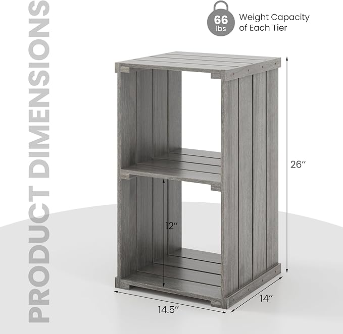 Giantex 2-Cube Bookcase Set of 2, 3-Tier Paulownia Wood Cubic Organizer w/Open Back, Freestanding Cubby Storage Shelf, Slatted Wooden End Table, Farmhouse Style Bookcase for Living Room, Bedroom