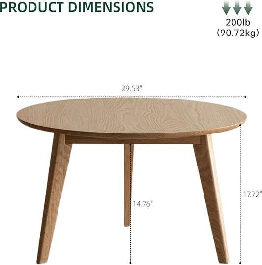 100% Solid Oak Wood Mini Coffee Table, Round Side Table w/Solid Wood Legs, Minimalist Coffee Table w/Sturdy Frame for Bedroom Balcony Living Room (29.53" D x 17.72" H)