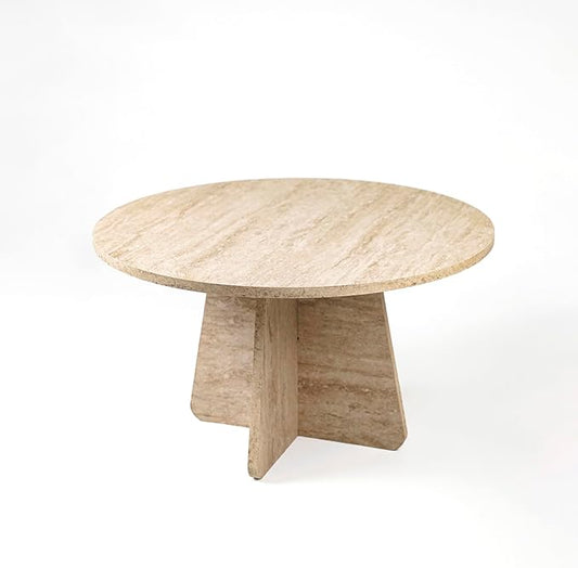 Travertine Efect Coffee Table Modern Side Table for Living Room Accent Table for Sofa or Bedroom (28.3x28.3x16.5 inches)