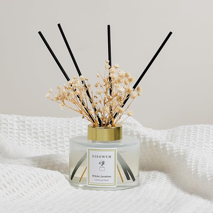 Reed Diffuser Set,5.07 fl oz (150 ml) - White Jasmine Oil Diffusers with 8 Reed Sticks,Home Fragrance Reed Diffuser for Bathroom Shelf Decor