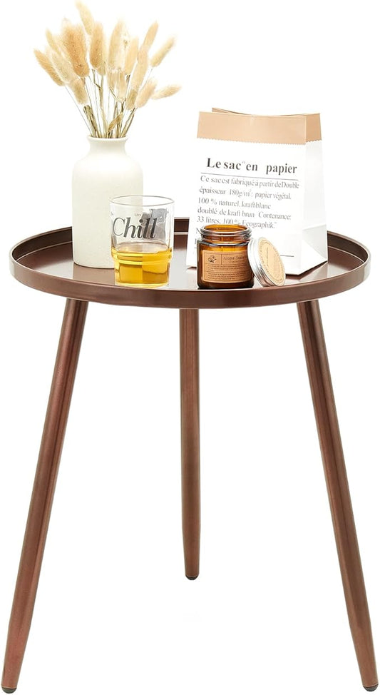 End/Side Tables - Small Round Accent Table, Metal Bronze Narrow Night Stands with 3 Legs, Ideal for Any Room-Side Tables Living Room, Bedroom, Plant Stand Balcony, Indoor & Outdoor