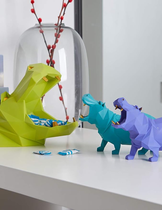 HAUCOZE Hippo Gifts Statue Animal Scupture Figurine Modern Decor Arts Polyresin Purple 7.1 inch