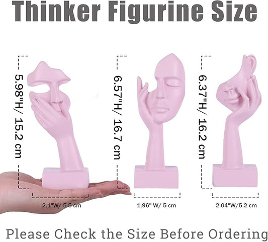 3 Pcs Thinker Small Statue Set - Pink Art Abstract Home Accent Figurines for Decor Woman Apartment Bookshelf Floating Shelf Coffee Table Office Desk Bathroom Counter Decor (3 Pcs Pink, 6")