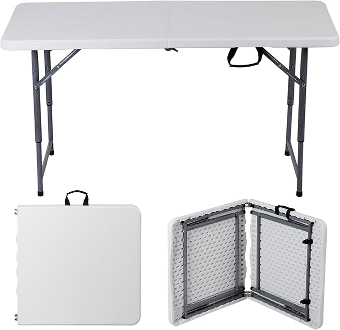 ZenStyle 4 ft Folding Table - 48"x24" White Rectangular Portable Plastic Table for Indoor, Indoor, Outdoor, Camping, Parties & Events | Lightweight Multi-Purpose Utility & Dining Table