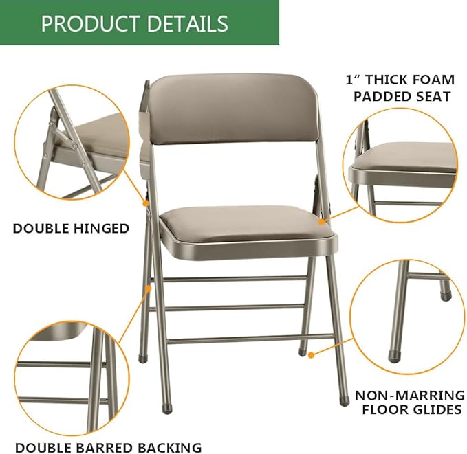 Amazing for less Pack of 2 (Fabric/Vinyl) Steel Frame Metal Foam Padded Folding Chairs (Black, Gray, White)