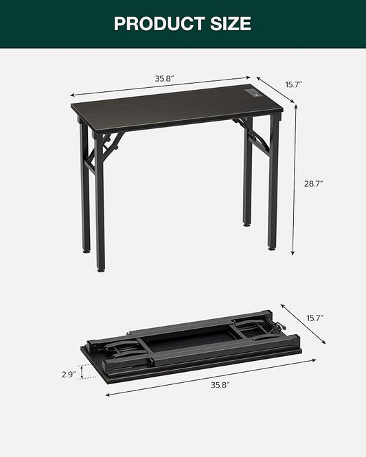 Frylr Small Folding Computer Desk – 35.8 Inch Portable Table for Craft and Study, Lightweight Desk for Small Spaces, Foldable Laptop Table Built-in AC/USB Outlets for Convenience, Charcoal Wenge