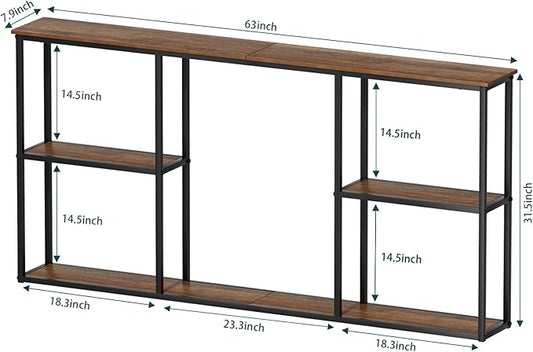 WOHOMO Console Table,3-Tier Small Entryway Tables,Narrow Sofa Table for Hallway,Rustic Brown(63 inch)